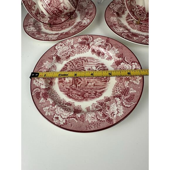 Wood & Sons English Scenery Pink Platter Sugar Bowl Tea Cups Lot Of 13 - Picture 12 of 12